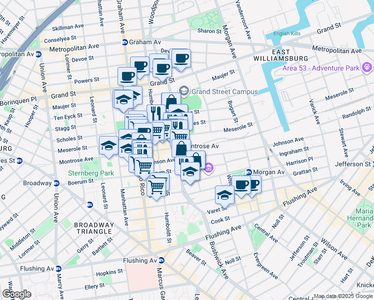 map of restaurants, bars, coffee shops, grocery stores, and more near in Brooklyn