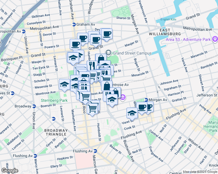 map of restaurants, bars, coffee shops, grocery stores, and more near in Brooklyn