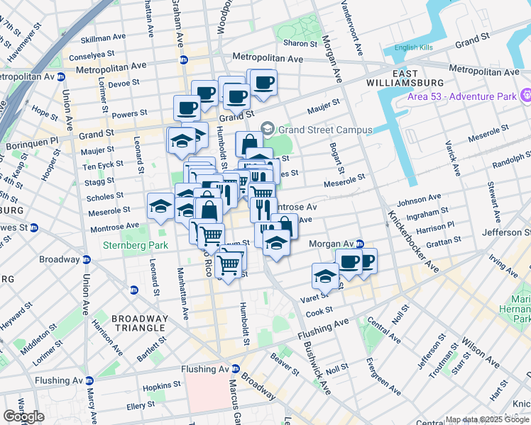 map of restaurants, bars, coffee shops, grocery stores, and more near in Brooklyn