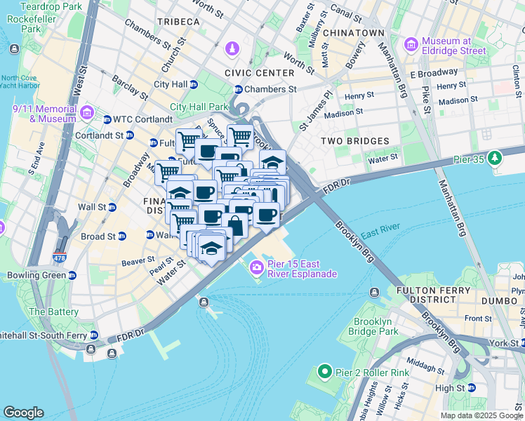 map of restaurants, bars, coffee shops, grocery stores, and more near in New York