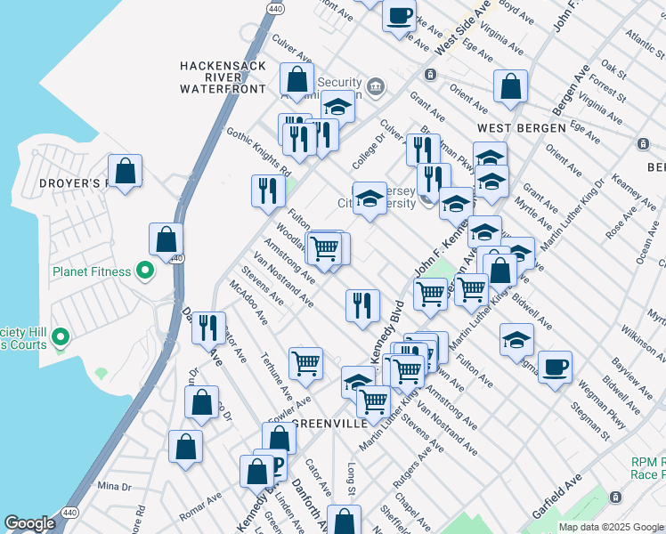 map of restaurants, bars, coffee shops, grocery stores, and more near 155 Sterling Avenue in Jersey City
