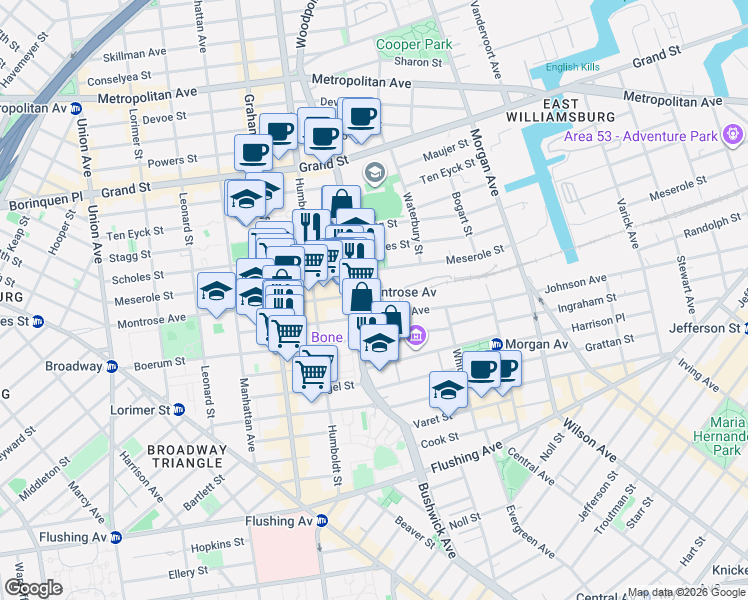 map of restaurants, bars, coffee shops, grocery stores, and more near in Brooklyn