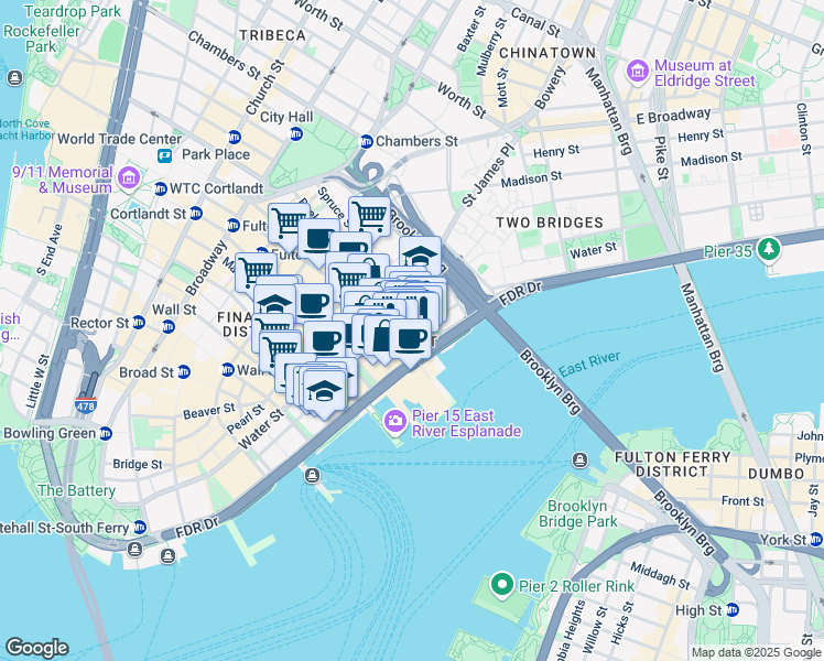 map of restaurants, bars, coffee shops, grocery stores, and more near in New York