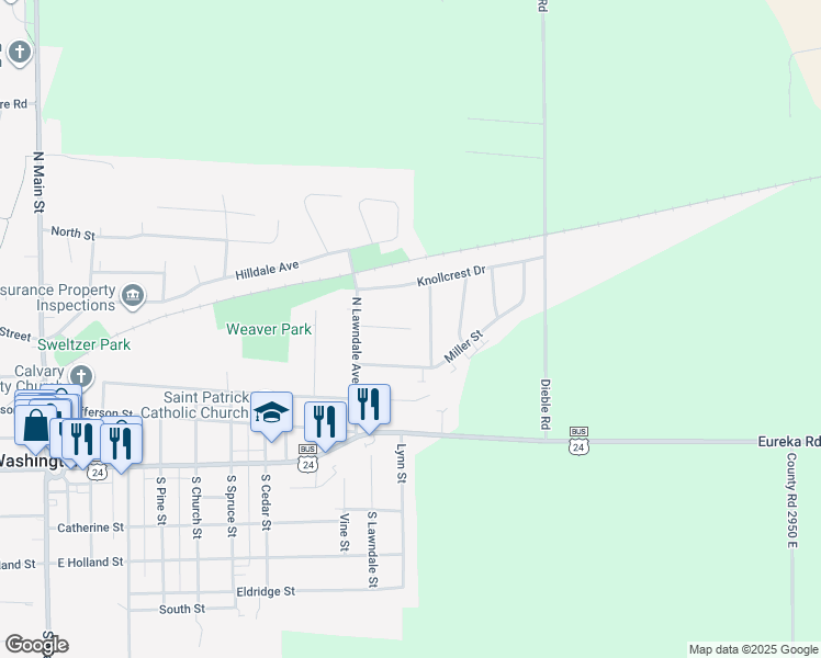map of restaurants, bars, coffee shops, grocery stores, and more near 1099 Lawndale Lane in Washington