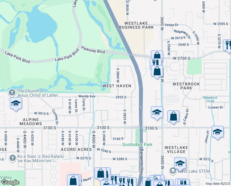 map of restaurants, bars, coffee shops, grocery stores, and more near 2896 South 3860 West in West Valley City