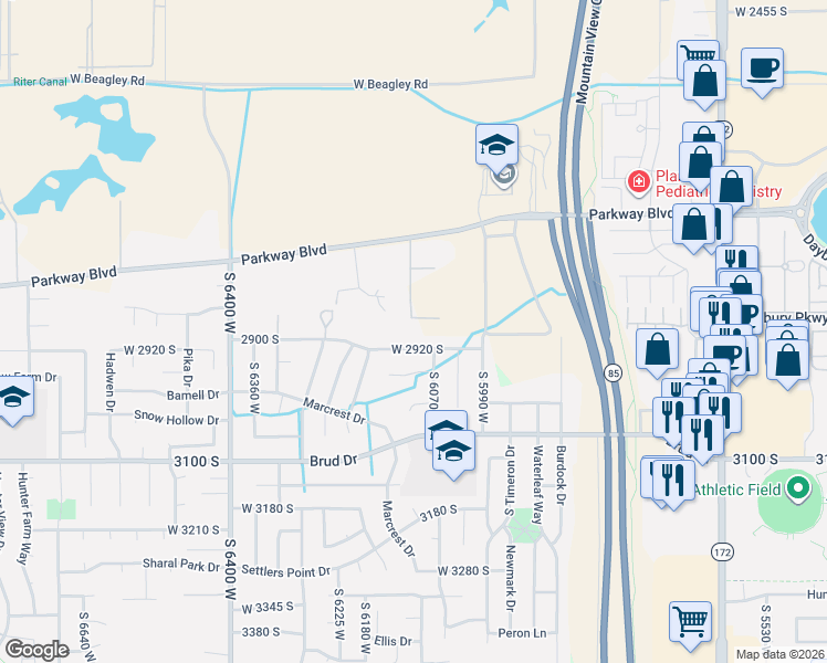 map of restaurants, bars, coffee shops, grocery stores, and more near 6095 West 2920 South in West Valley City