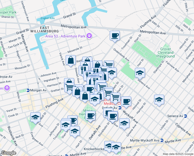 map of restaurants, bars, coffee shops, grocery stores, and more near in Brooklyn