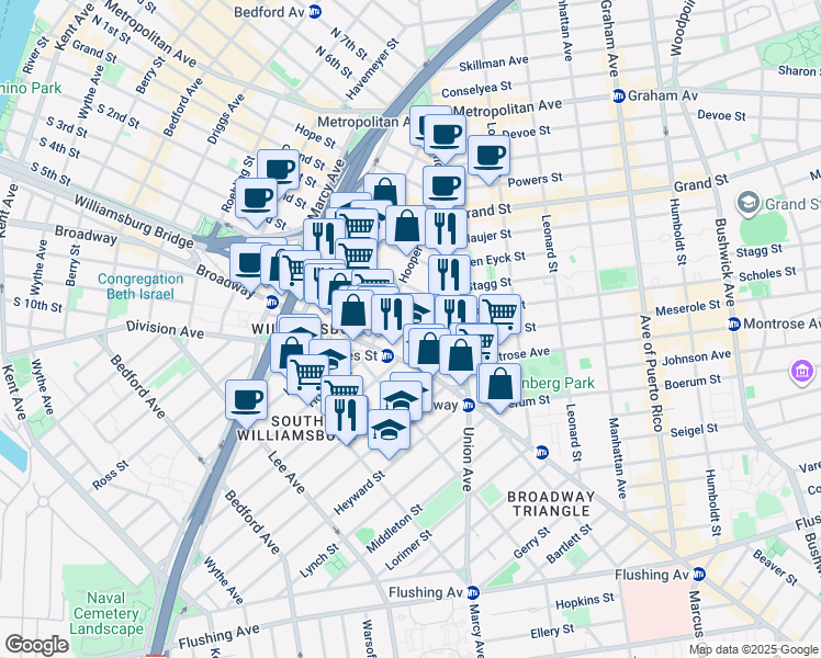 map of restaurants, bars, coffee shops, grocery stores, and more near in Brooklyn