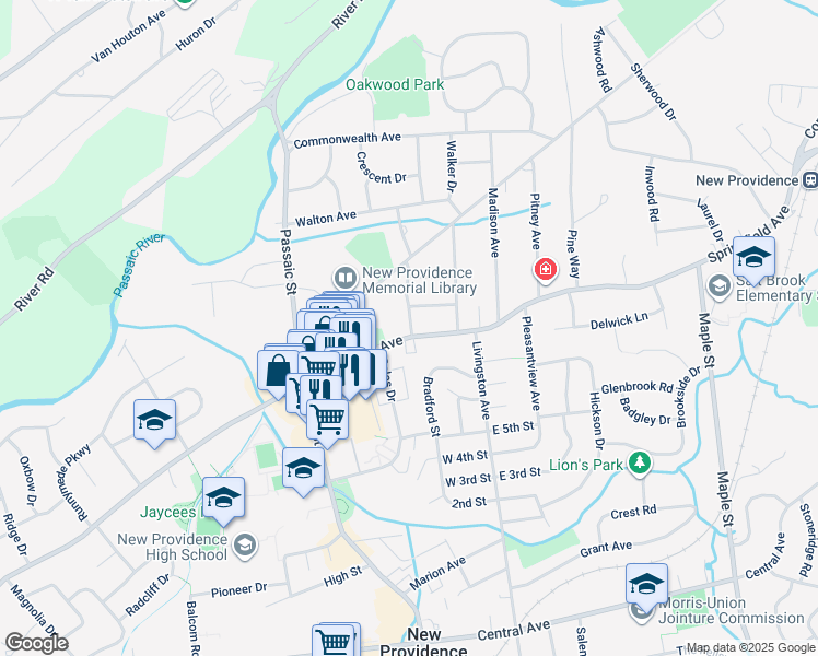 map of restaurants, bars, coffee shops, grocery stores, and more near in New Providence