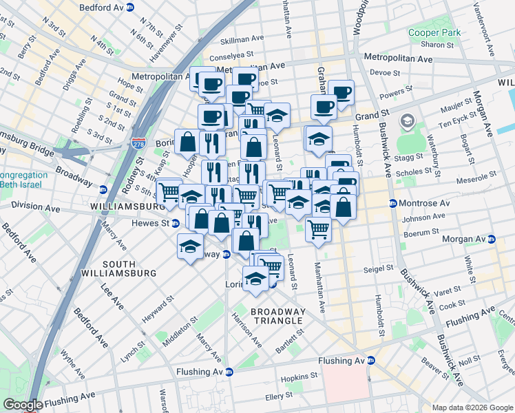 map of restaurants, bars, coffee shops, grocery stores, and more near in Brooklyn