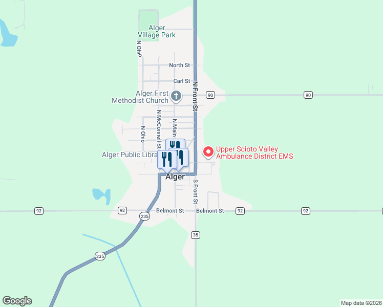 map of restaurants, bars, coffee shops, grocery stores, and more near 110 Wagner Street in Alger