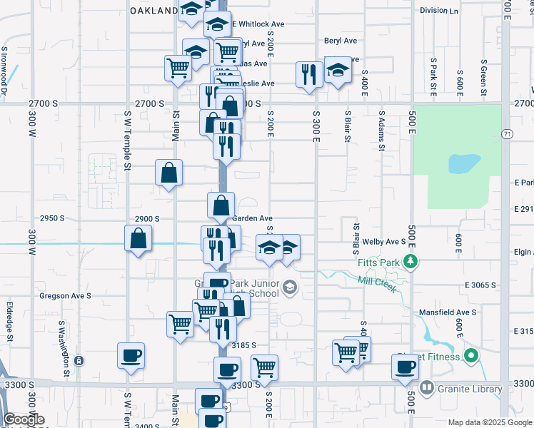 map of restaurants, bars, coffee shops, grocery stores, and more near 183 Garden Avenue in Salt Lake City