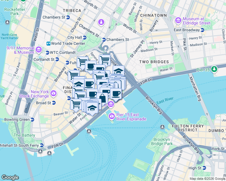 map of restaurants, bars, coffee shops, grocery stores, and more near in New York