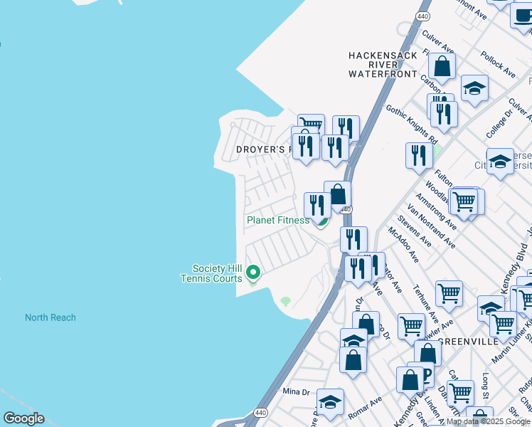 map of restaurants, bars, coffee shops, grocery stores, and more near 37 Cottonwood Street in Jersey City