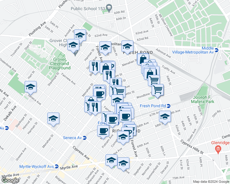 map of restaurants, bars, coffee shops, grocery stores, and more near in Queens