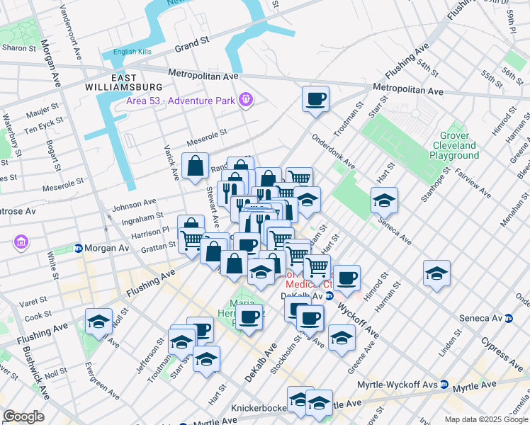 map of restaurants, bars, coffee shops, grocery stores, and more near in Brooklyn