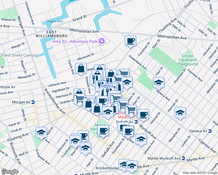 map of restaurants, bars, coffee shops, grocery stores, and more near in Brooklyn