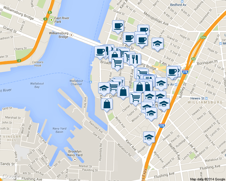 map of restaurants, bars, coffee shops, grocery stores, and more near in Brooklyn