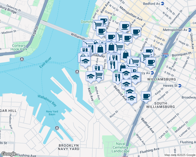 map of restaurants, bars, coffee shops, grocery stores, and more near in Brooklyn