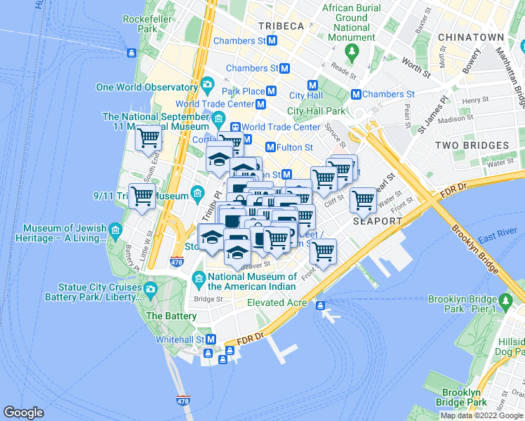 map of restaurants, bars, coffee shops, grocery stores, and more near in New York
