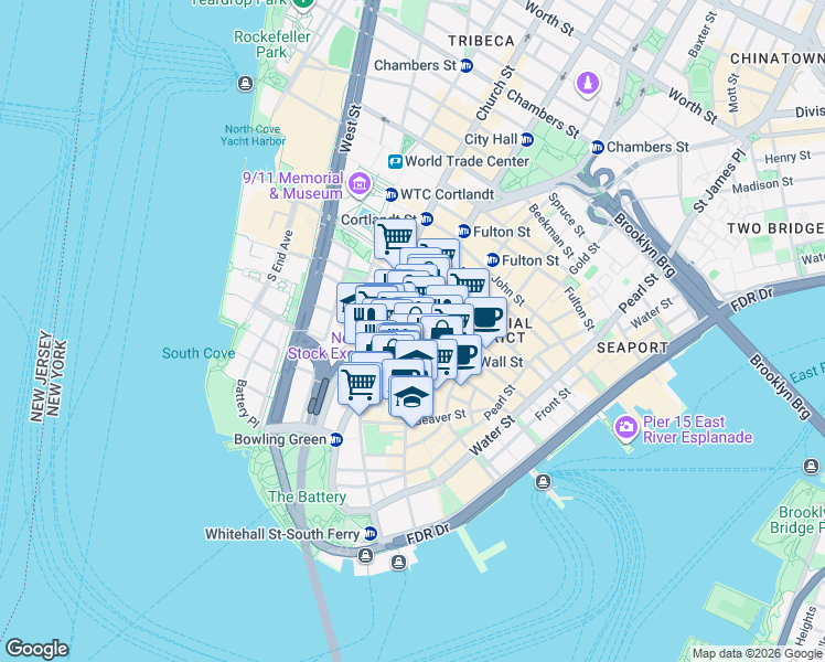 map of restaurants, bars, coffee shops, grocery stores, and more near in New York