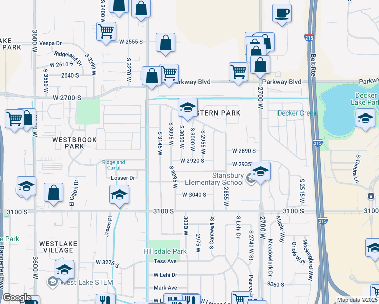 map of restaurants, bars, coffee shops, grocery stores, and more near 2892 South 3000 West in West Valley City