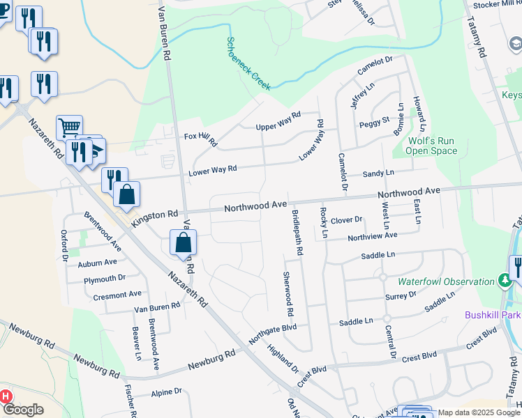 map of restaurants, bars, coffee shops, grocery stores, and more near 1015 Fehnel Drive in Palmer Township