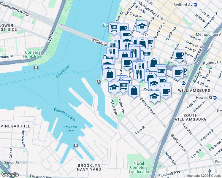 map of restaurants, bars, coffee shops, grocery stores, and more near in Brooklyn