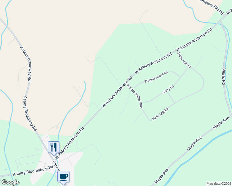 map of restaurants, bars, coffee shops, grocery stores, and more near 21 Steeplechase Lane in Asbury