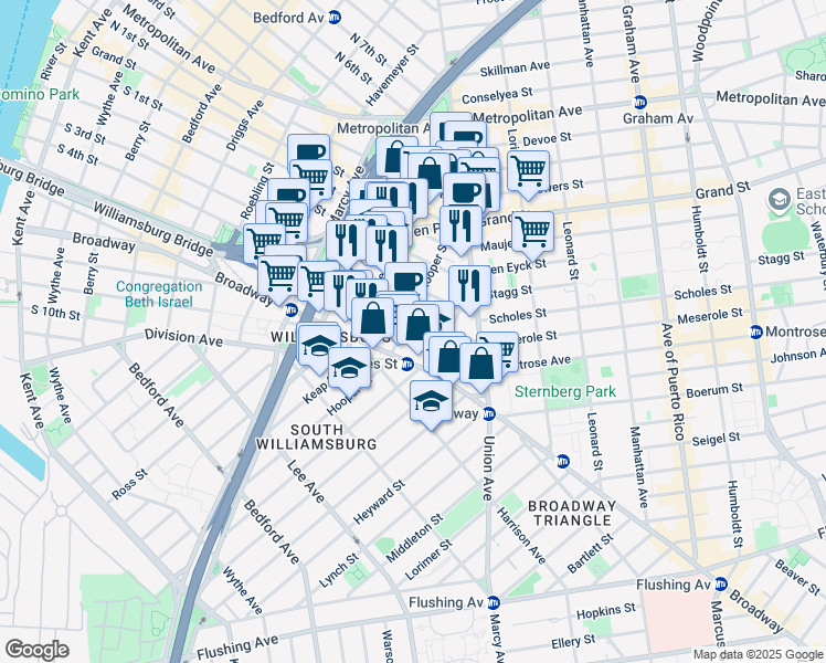 map of restaurants, bars, coffee shops, grocery stores, and more near in Brooklyn