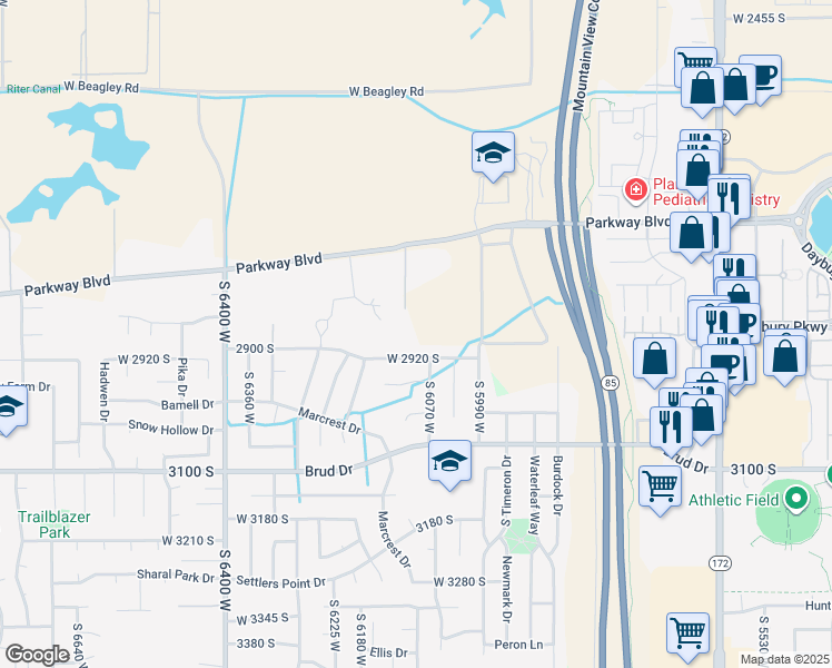 map of restaurants, bars, coffee shops, grocery stores, and more near 6079 West McAlpine Lane in West Valley City