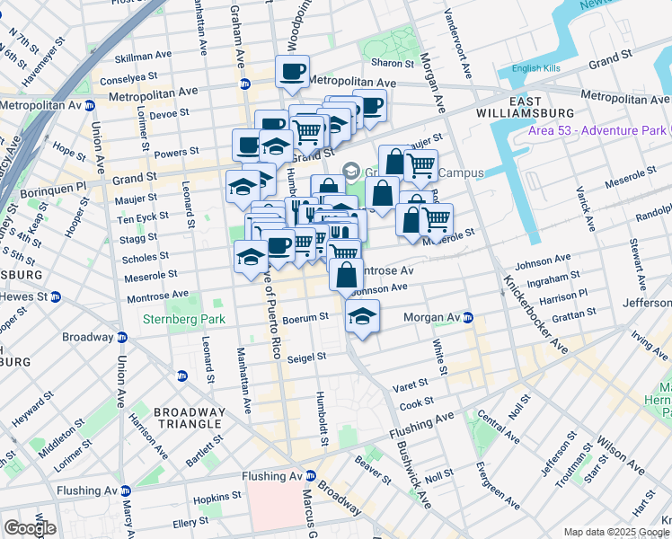 map of restaurants, bars, coffee shops, grocery stores, and more near in Brooklyn