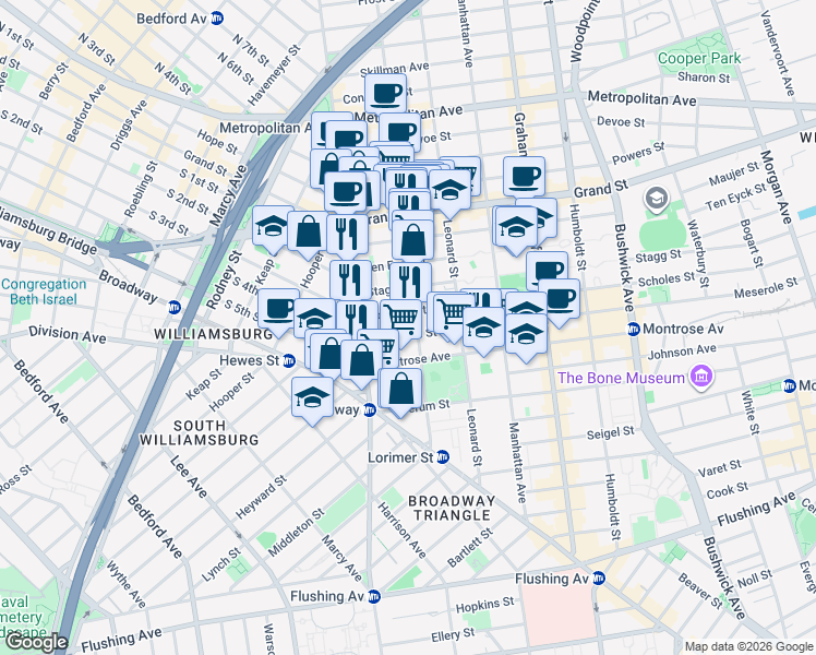 map of restaurants, bars, coffee shops, grocery stores, and more near in Brooklyn