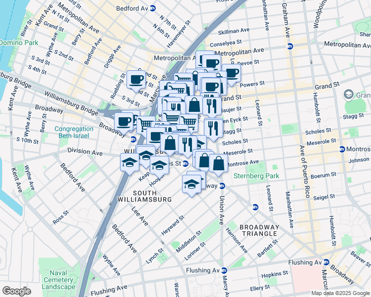 map of restaurants, bars, coffee shops, grocery stores, and more near in Brooklyn