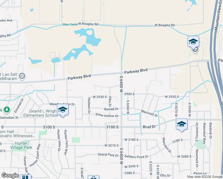 map of restaurants, bars, coffee shops, grocery stores, and more near 2873 Pika Drive in West Valley City