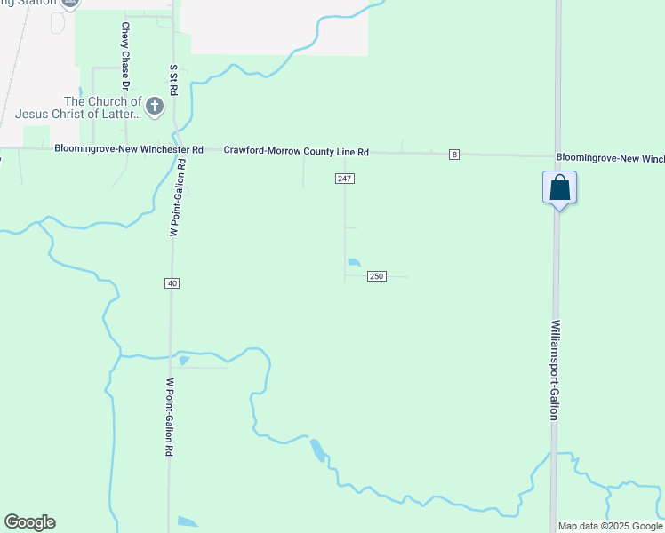 map of restaurants, bars, coffee shops, grocery stores, and more near 9706 Ketterman Township in Galion