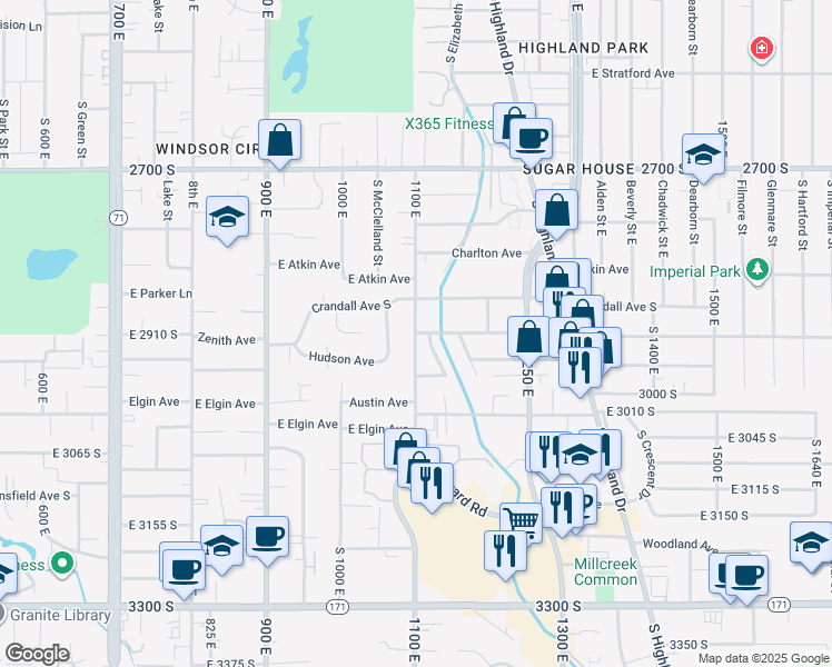 map of restaurants, bars, coffee shops, grocery stores, and more near 755 East Zenith Avenue in Salt Lake City