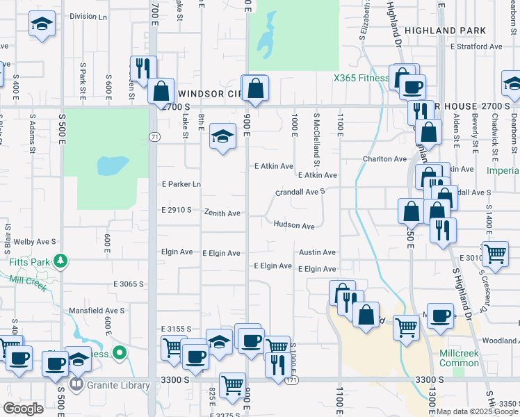 map of restaurants, bars, coffee shops, grocery stores, and more near 957 Crandall Avenue South in Salt Lake City