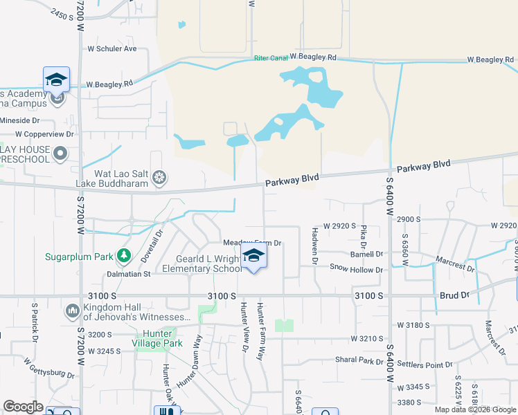 map of restaurants, bars, coffee shops, grocery stores, and more near 2845 Hunter Crest Drive in West Valley City