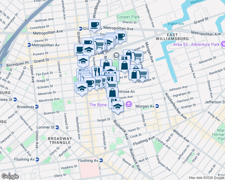 map of restaurants, bars, coffee shops, grocery stores, and more near in Brooklyn