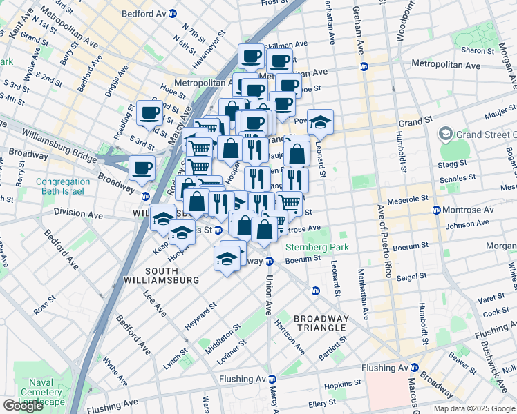 map of restaurants, bars, coffee shops, grocery stores, and more near in Brooklyn