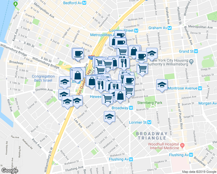 map of restaurants, bars, coffee shops, grocery stores, and more near in Brooklyn
