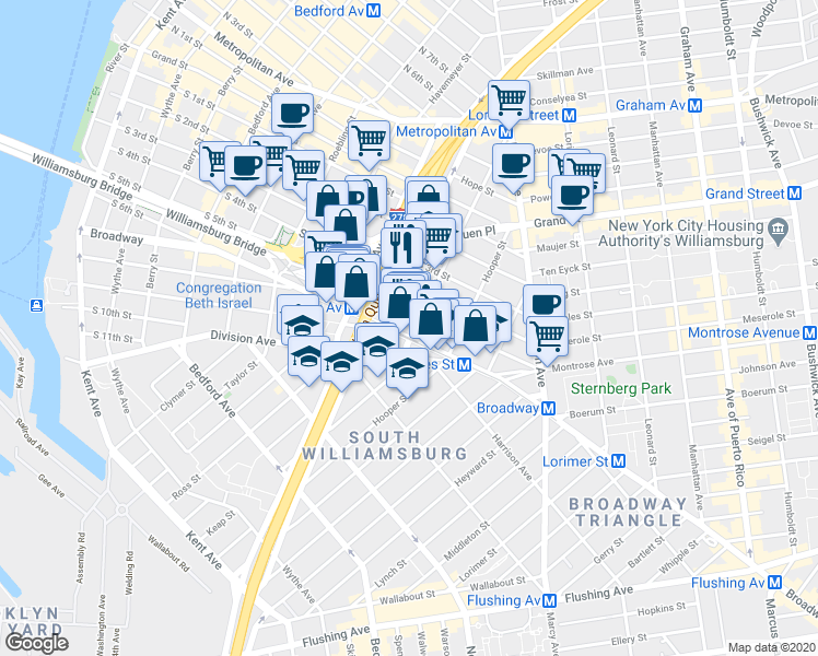 map of restaurants, bars, coffee shops, grocery stores, and more near in Brooklyn