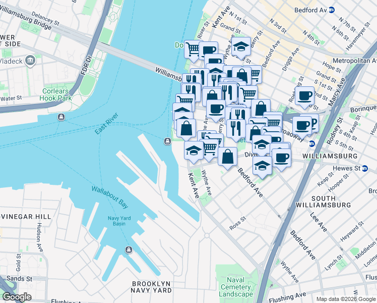map of restaurants, bars, coffee shops, grocery stores, and more near in Brooklyn