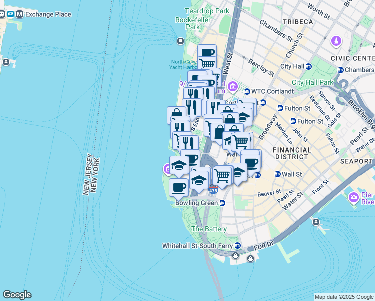 map of restaurants, bars, coffee shops, grocery stores, and more near in New York