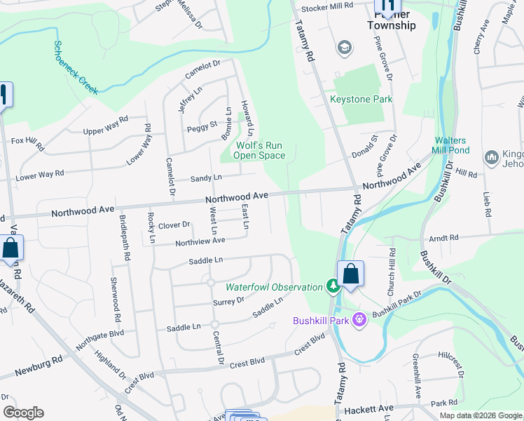 map of restaurants, bars, coffee shops, grocery stores, and more near 2426 Northwood Avenue in Easton