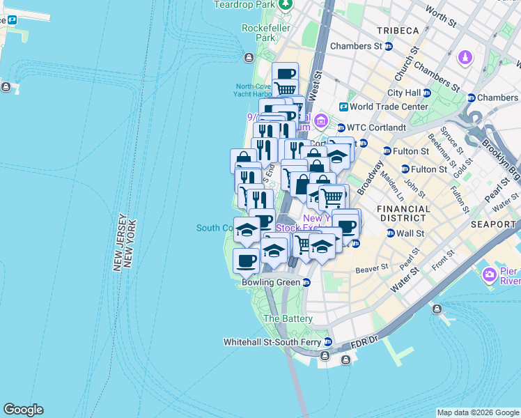 map of restaurants, bars, coffee shops, grocery stores, and more near in New York