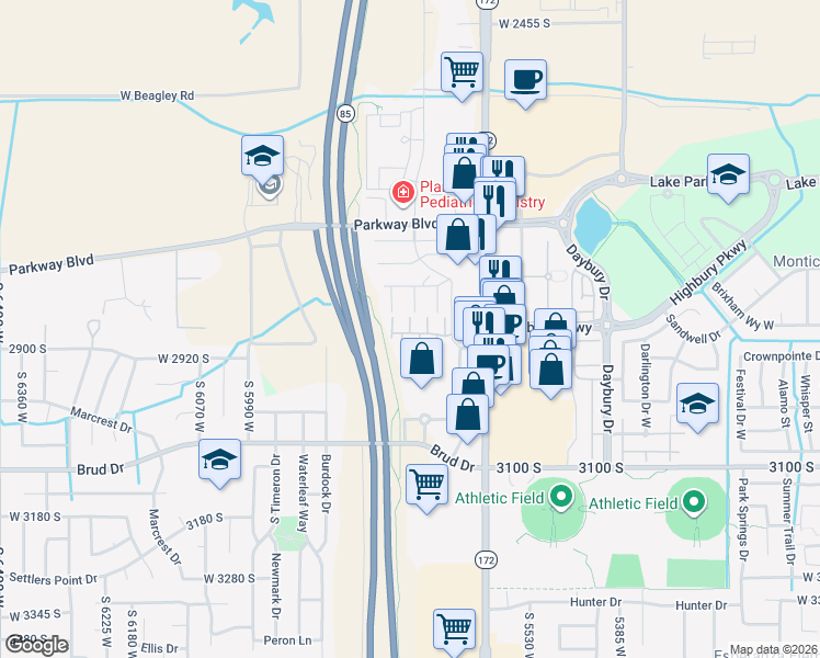 map of restaurants, bars, coffee shops, grocery stores, and more near 2873 Kinsey Court in West Valley City