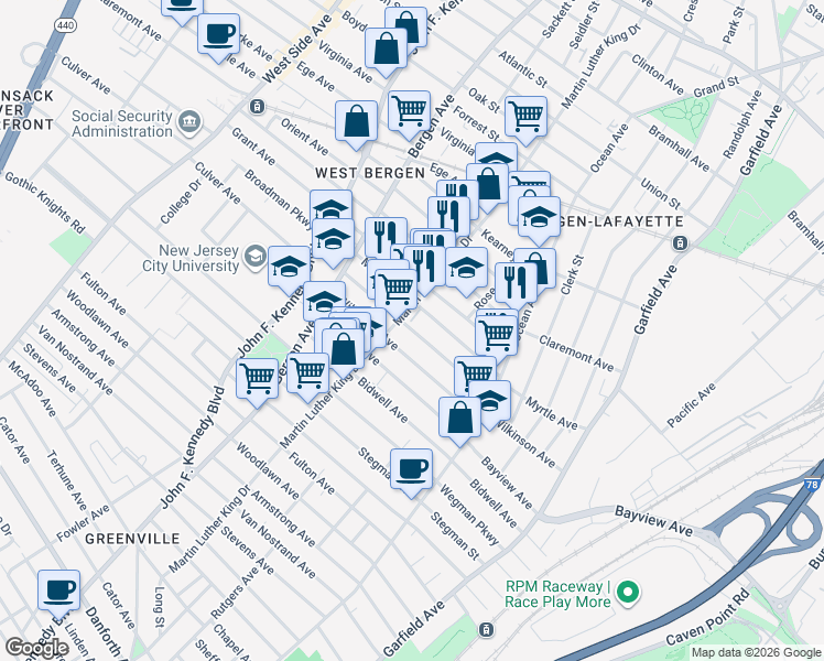 map of restaurants, bars, coffee shops, grocery stores, and more near 275 County Road 609 in Jersey City