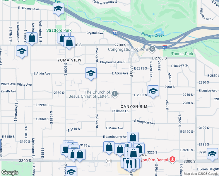 map of restaurants, bars, coffee shops, grocery stores, and more near 2916 South Fisher Circle in Salt Lake City